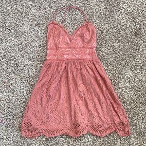 Dusty rose lace-up back lace dress